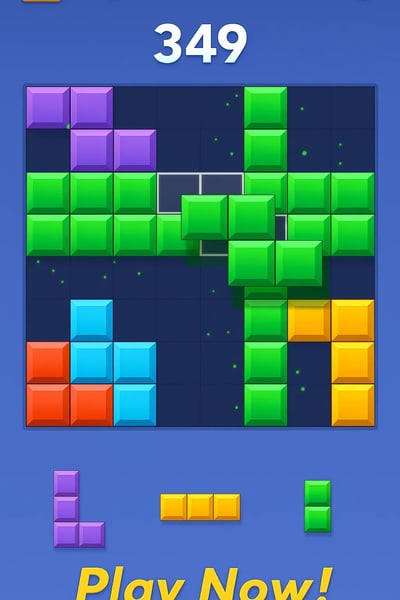 A blue screen with green and yellow squares.